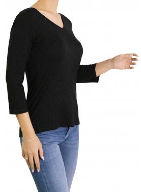 Maglia scollo a V tinta unita manica 3/4